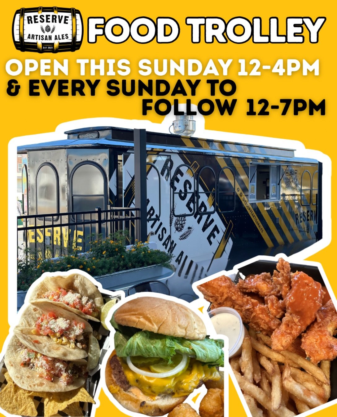 🍔Come enjoy the RAA food trolley now every Wednesday-Sunday! 🍽️ 
🔸Wednesday &amp; Thursday 4-9pm
🔸Friday &amp; Saturday 12-9pm
🔸Sunday 12-7pm
🔗 Find our full menu with photos on our website!