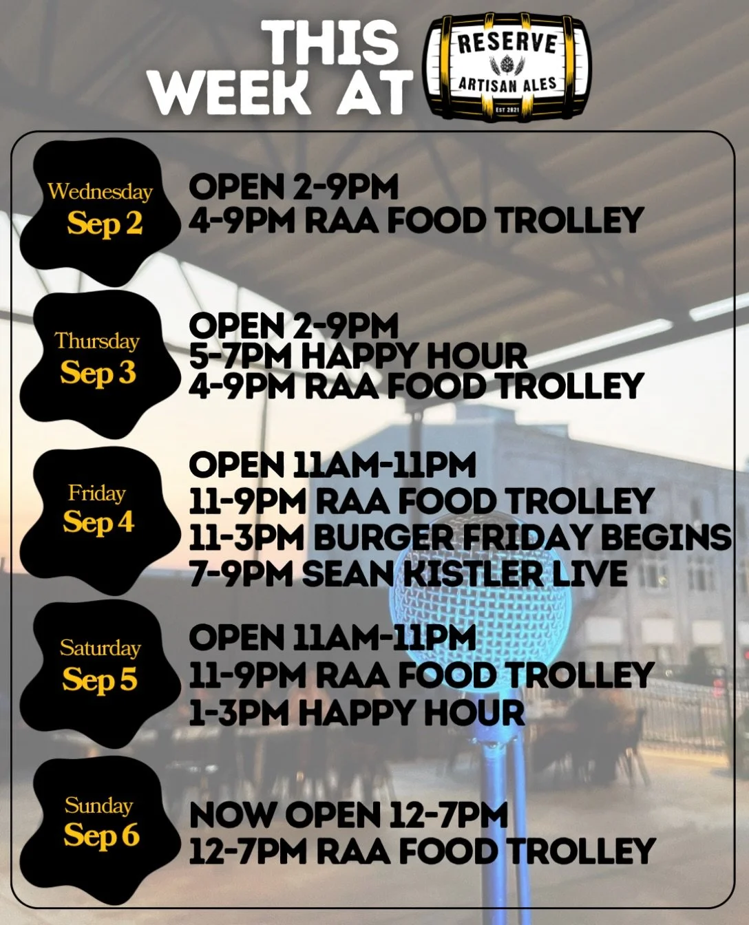 Pop in for our 1st Burger 🍔 Friday (burger &amp; fries for $10) before Sean Kistler sings Live 🎶