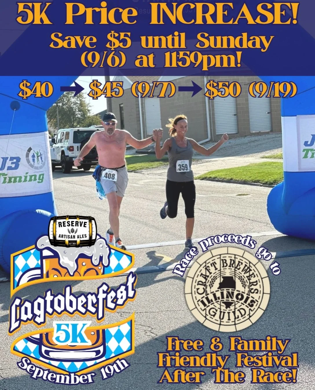 Get your $5 savings and event tee secured by this Sunday (9/6) at 11:59pm for the LAGTOBERFEST 5K 🏃&zwj;♂️ A beautiful run or walk through downtown Galesburg that supports the @ilcraftbeer Guild! 🍺 link in bio!