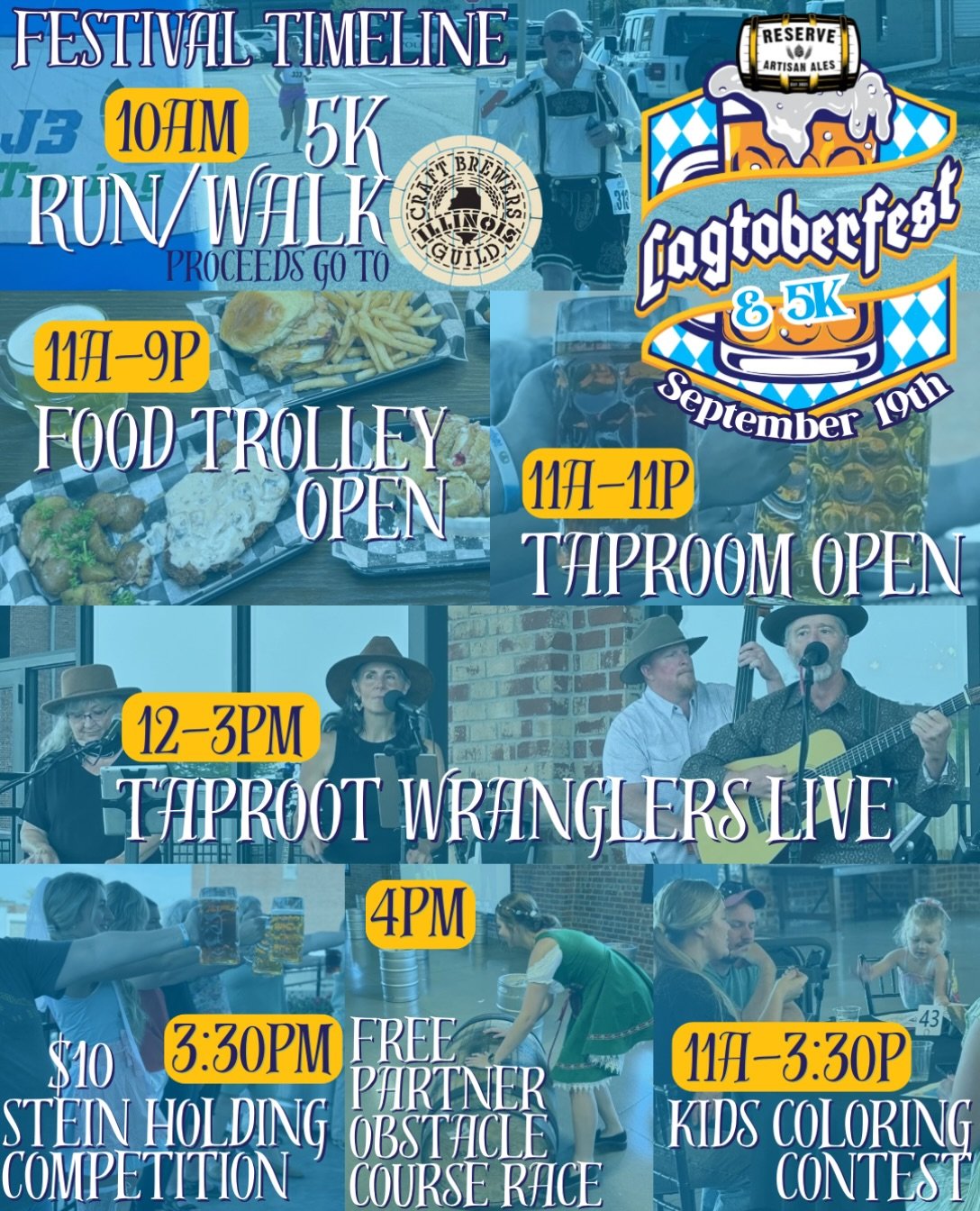 🍺 Here&rsquo;s the RAA Lagtoberfest &amp; 5K timeline of events! 
🏃&zwj;♀️ 10am @ilcraftbeer Illinois Craft Brewers Guild 5K run/walk (sign up still open!)
🍺 11a-11p Festival run time
🍽️ 11a-9p Food Trolley with German inspired menu
🖍️ 11a-3:30p