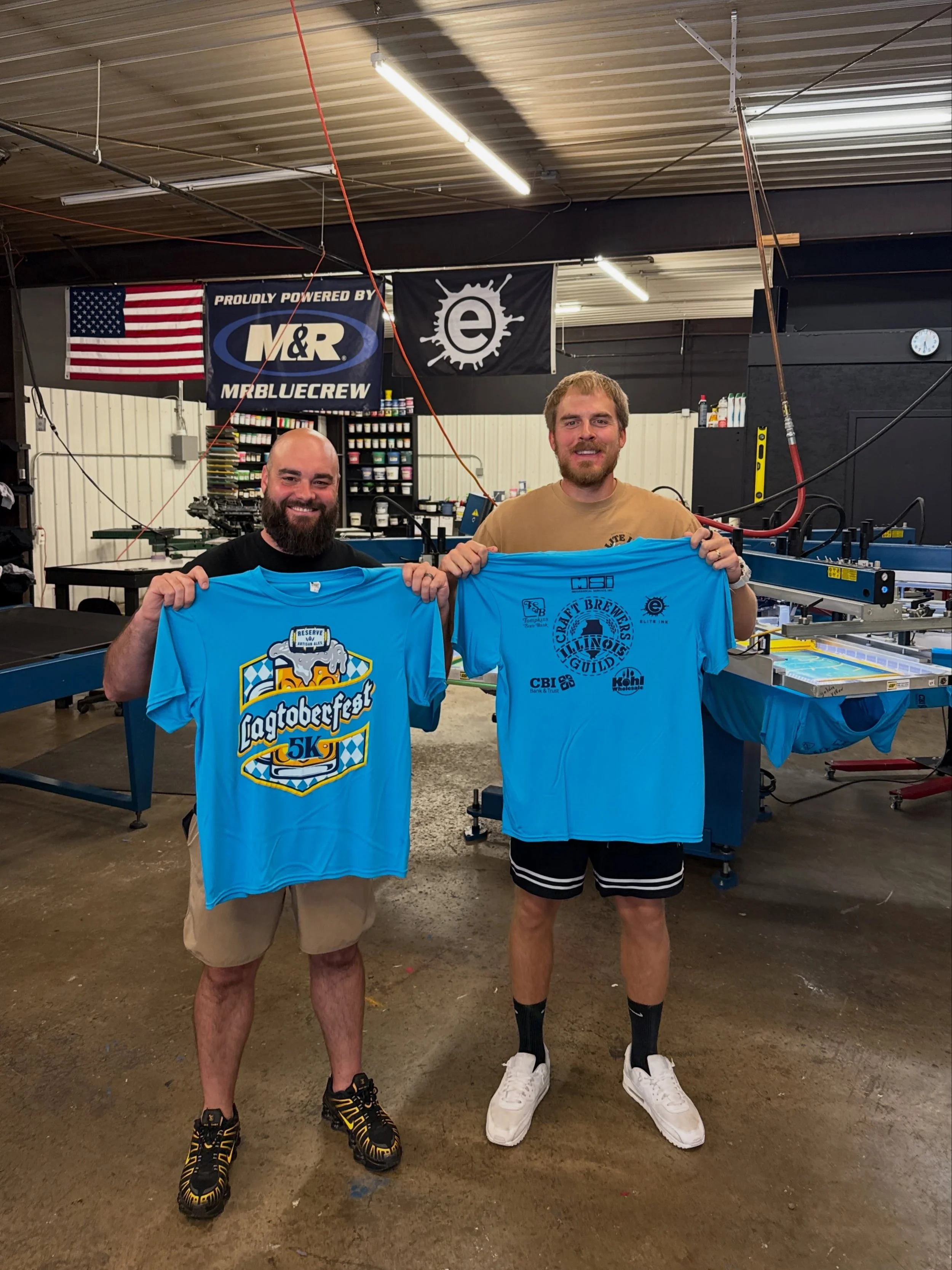 🏠 Who knew these two neighborhood kids would grow up and create such a collaboration with their businesses? 🧢🍺&mdash;We FINALLY got the chance to come see some of our @elite.ink merch being made in person last night (with all the family members) a