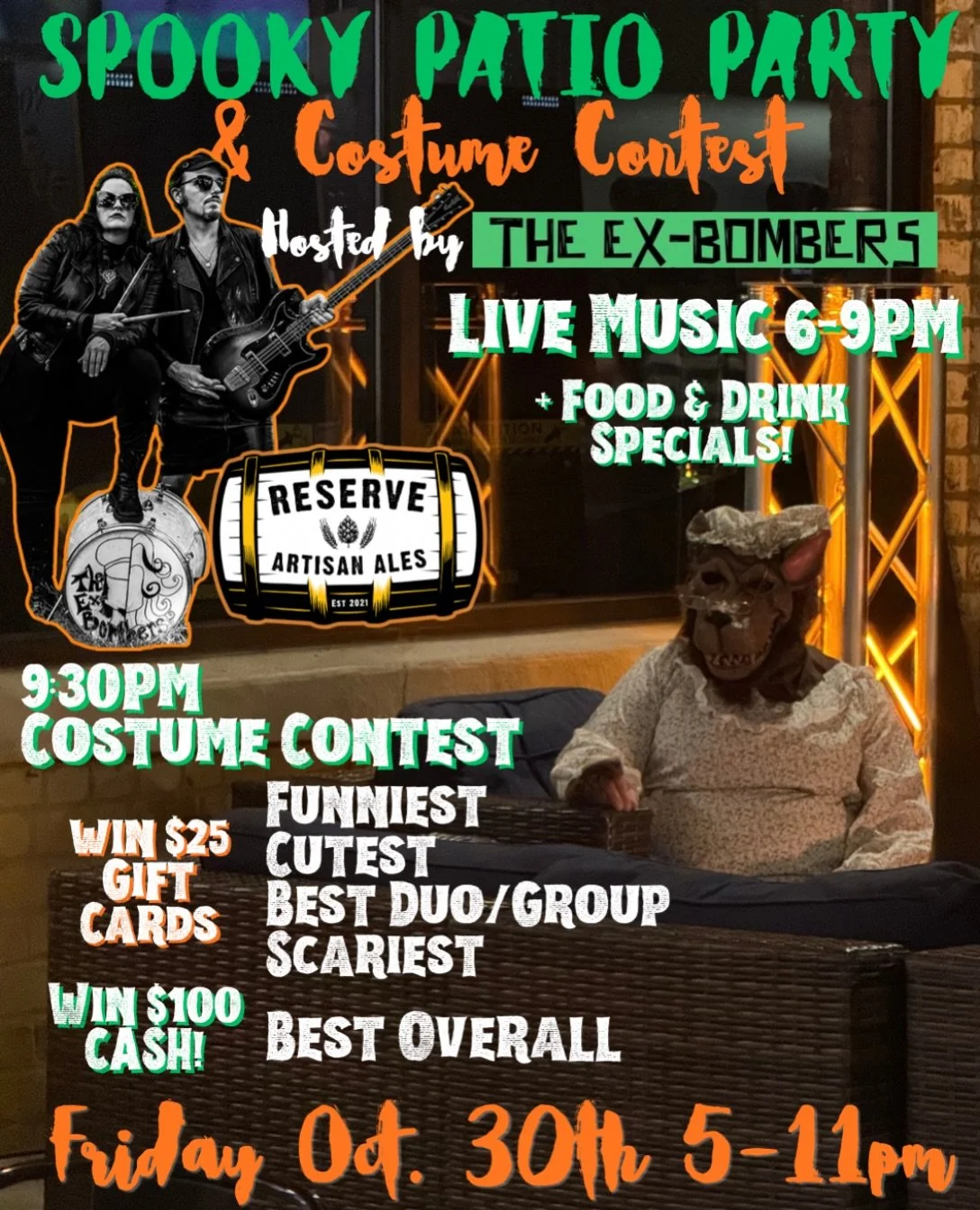 👻Join us for the 2026 Spooky Patio Party &amp; Costume Contest hosted by @theexbombers 💀 Kick off Halloween weekend with a night of live music, seasonal food and drink specials, and plenty of spooky fun. The Ex-Bombers will be performing fireside o