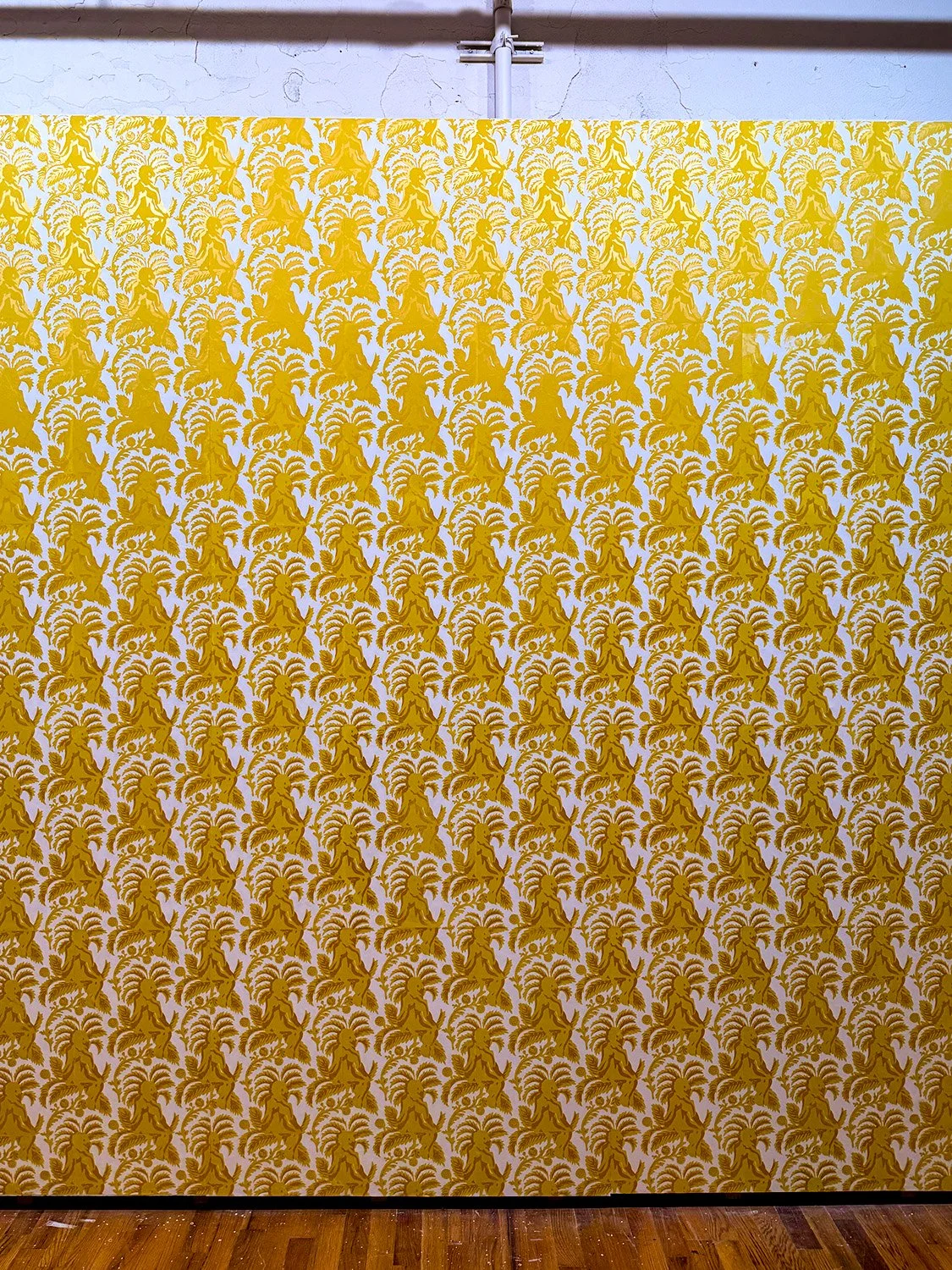 "Yellow Wallpaper" screen print on phototex, 36 inches by 96 inches each, 2025