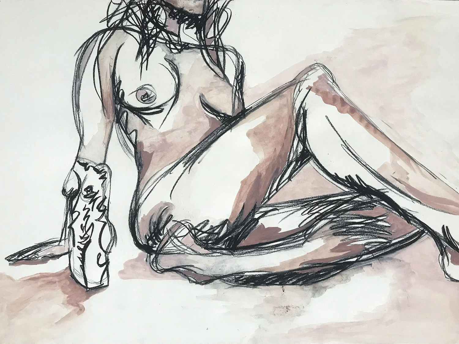 "Totem Series I" charcoal and gouache on paper, 18 inches by 24 inches, 2020