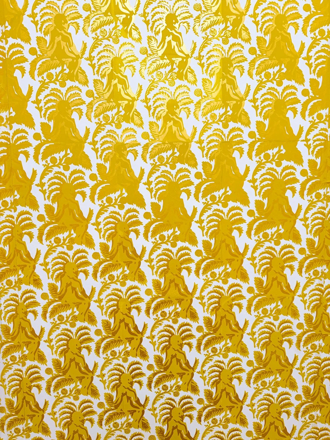 "Yellow Wallpaper (croppedl)" screen print on phototex, 36 inches by 96 inches each, 2025