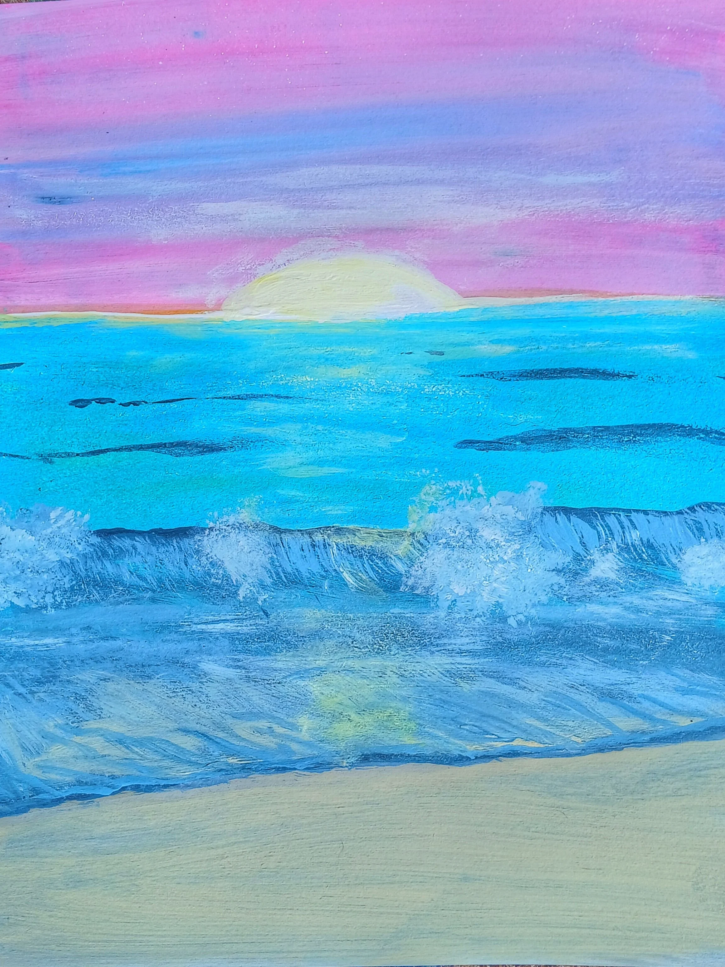 “First Light” |
The beginning of something, soft and dreamlike. The start of the day, or the start of a dream? “First Light” captures the moment the world stretches awake, painted in pastels and promise. The ocean here isn’t loud... it’s whispering