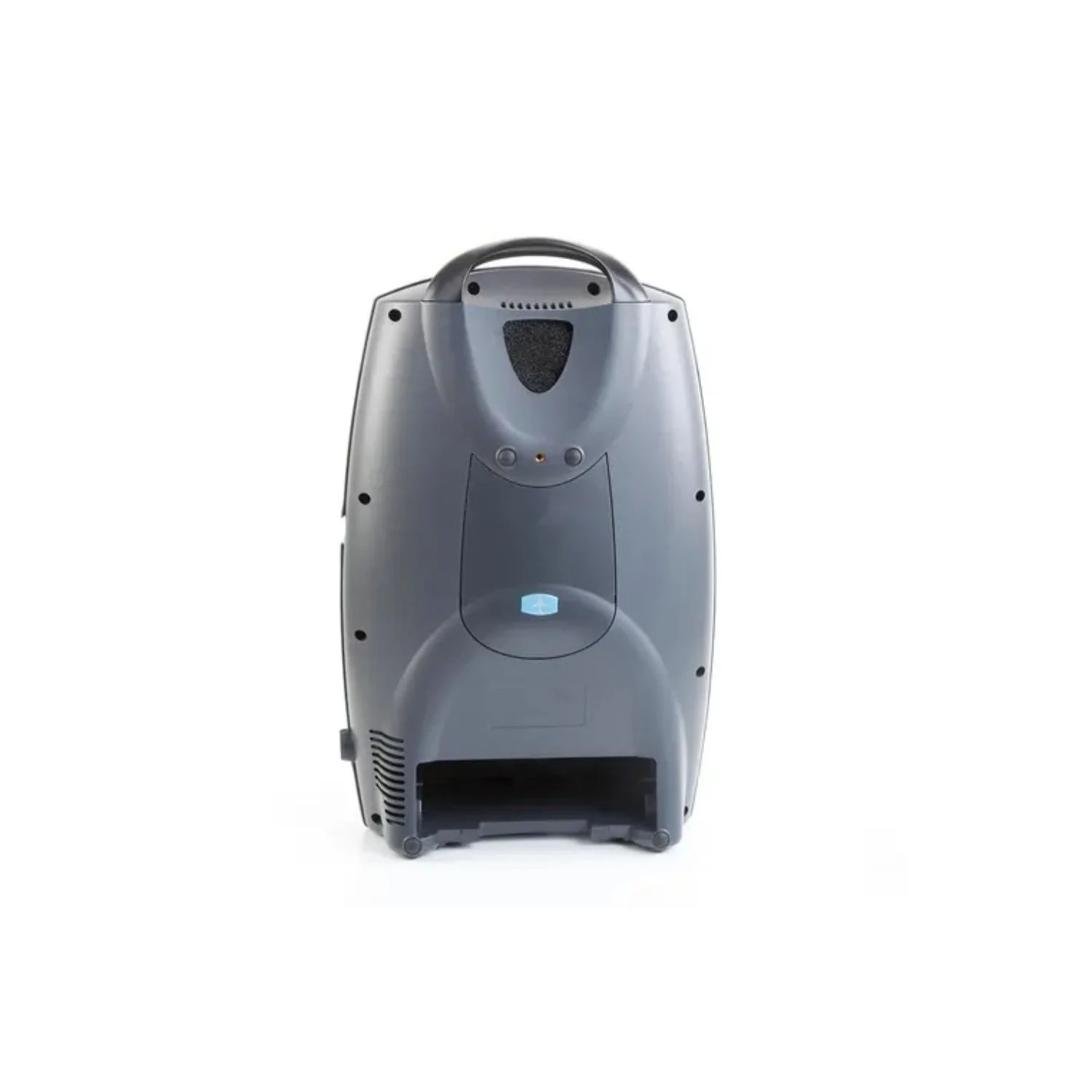 Caire Eclipse 5 portable oxygen concentrator rear view showing handle, vents, and battery compartment for easy mobility and travel use