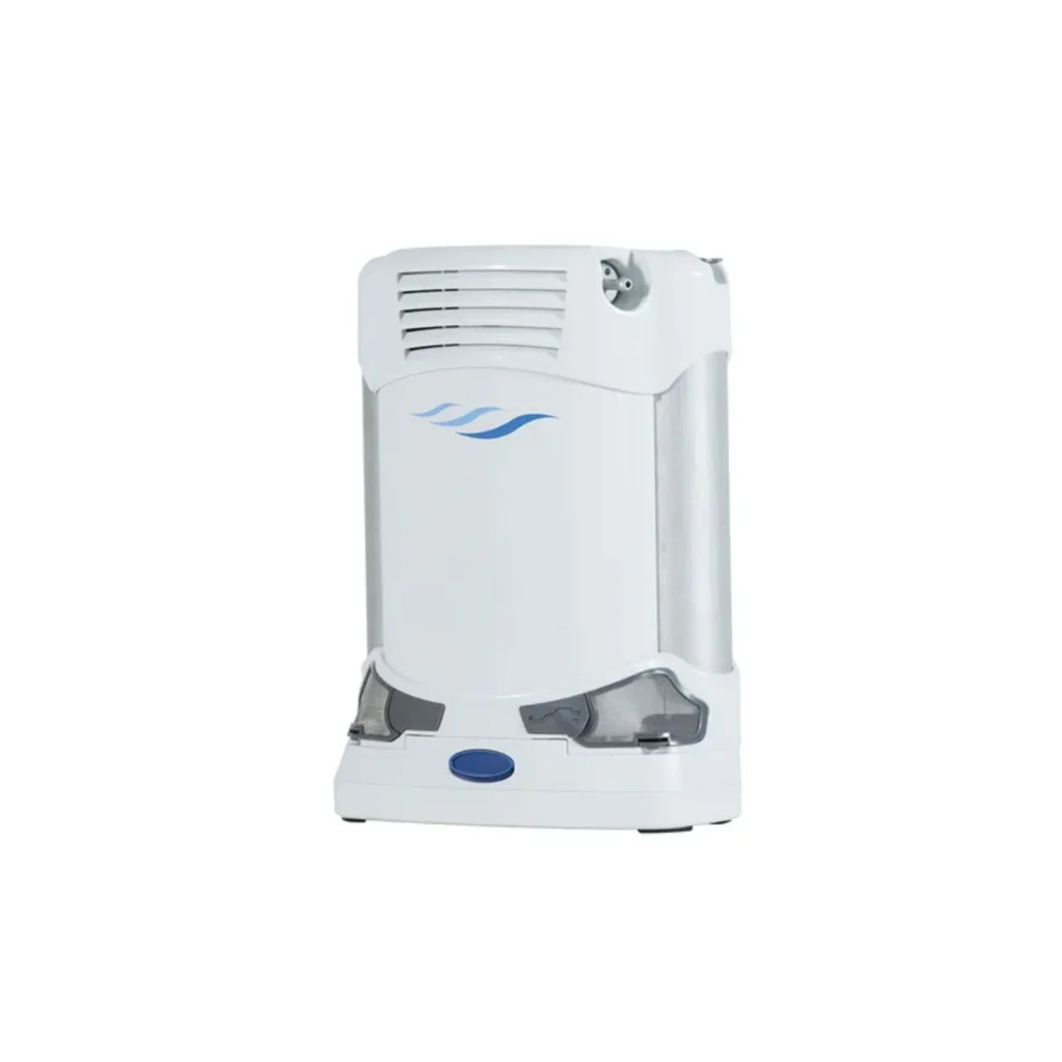 Caire FreeStyle Comfort portable oxygen concentrator angled view showing compact curved body and easy-carry design for active travel
