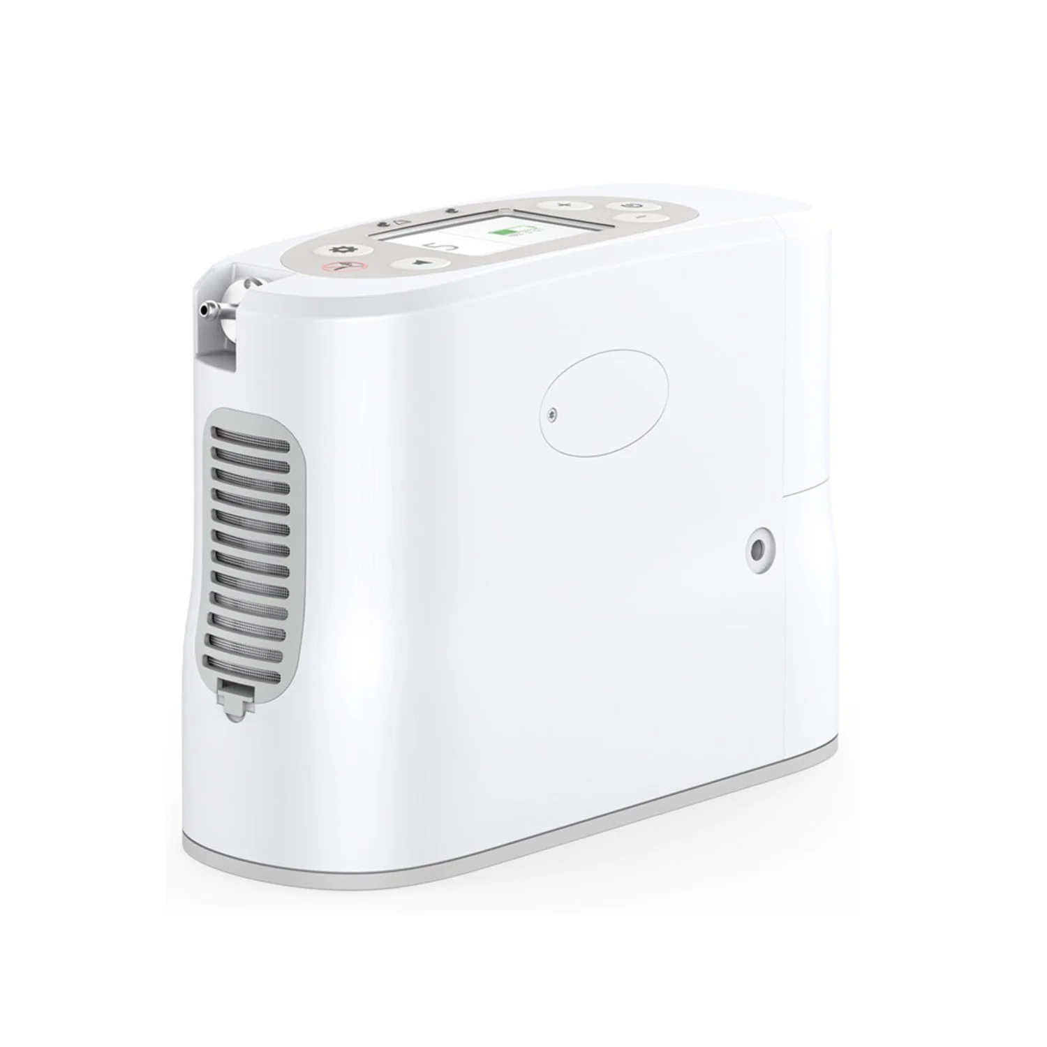 Rhythm Healthcare P2 portable oxygen concentrator control panel with easy-to-read LCD display and simple buttons for 24/7 use