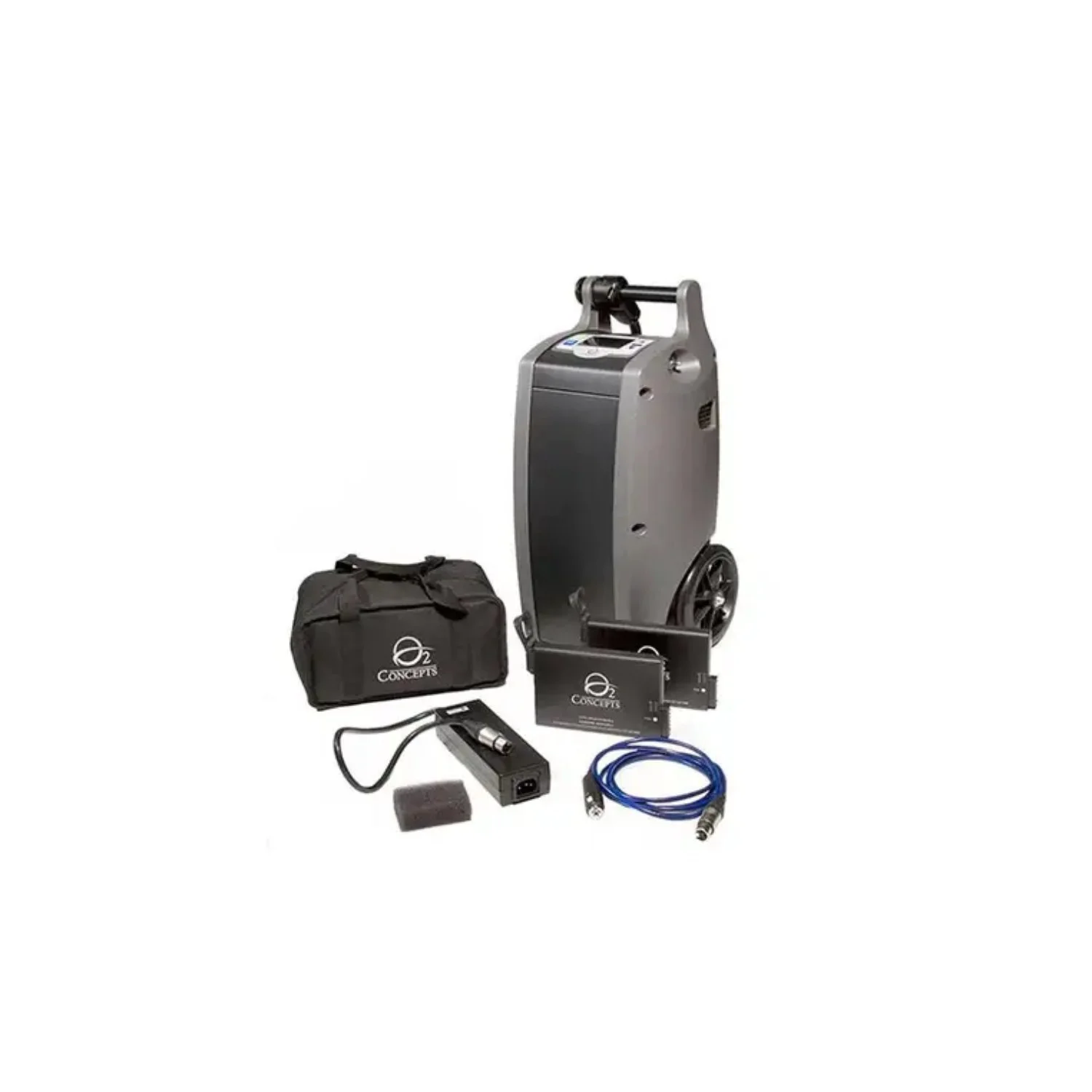 Oxlife Independence portable oxygen concentrator complete kit with carry bag, batteries, charger, and cables - FAA-compliant travel-ready setup