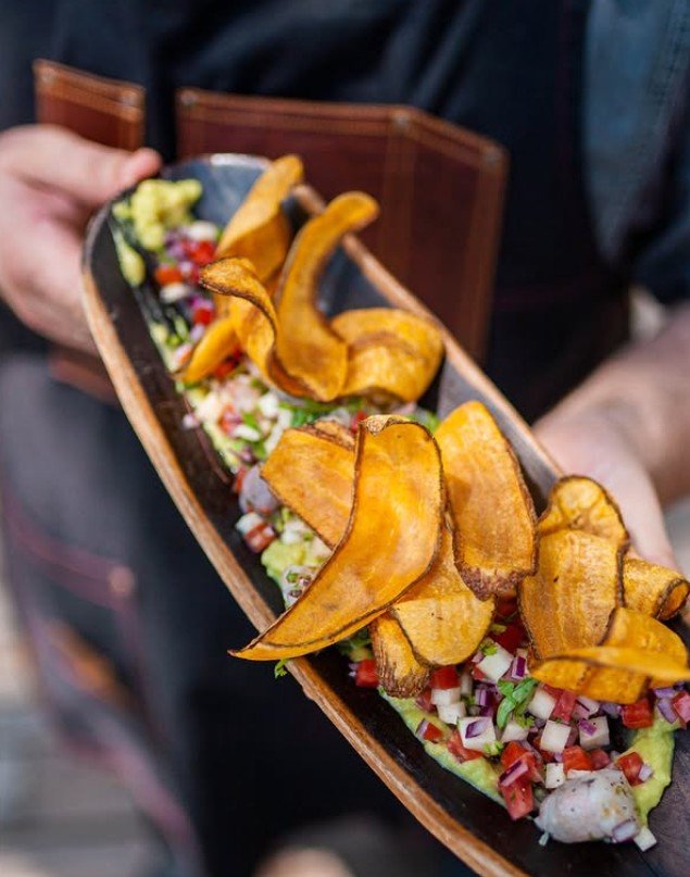 Ceviche with plantain at Limilia, the restaurant at Itz'ana Resort in Placencia, Belize