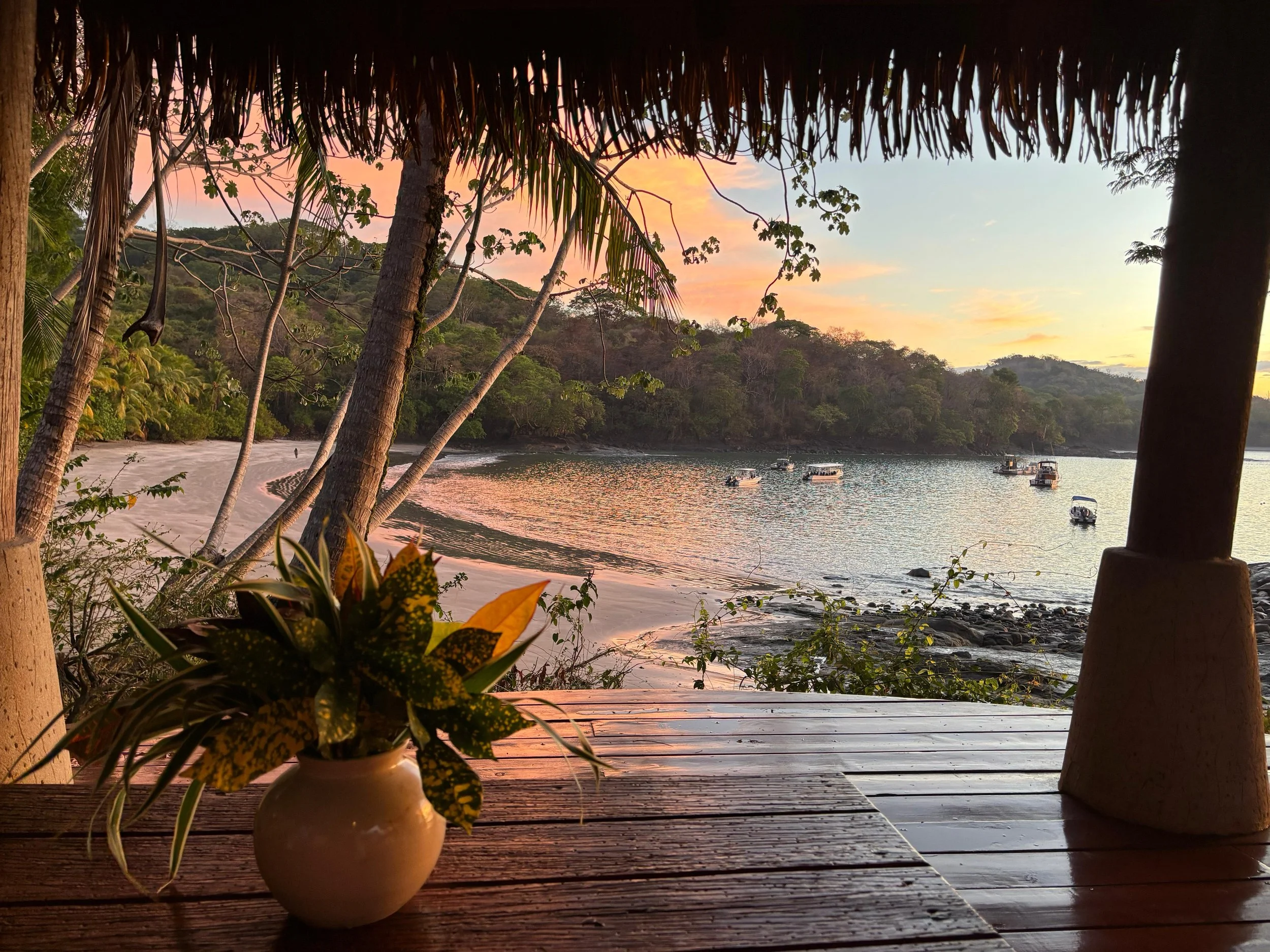 sunrise from a casita porch overlooking a bay at a therapist retreat