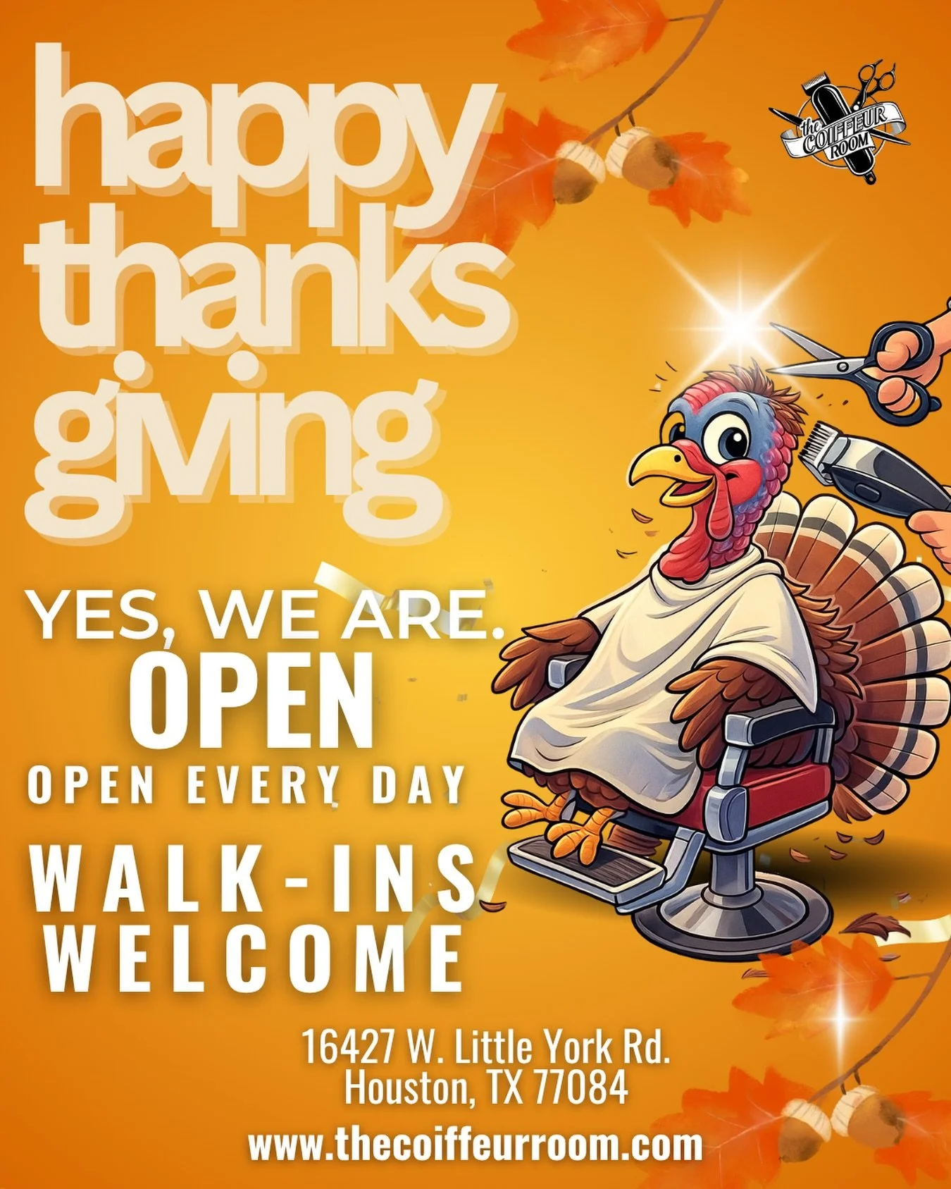 This turkey&rsquo;s getting fresh for the holiday&hellip; you should too! 😂💈 Open Thanksgiving Day.