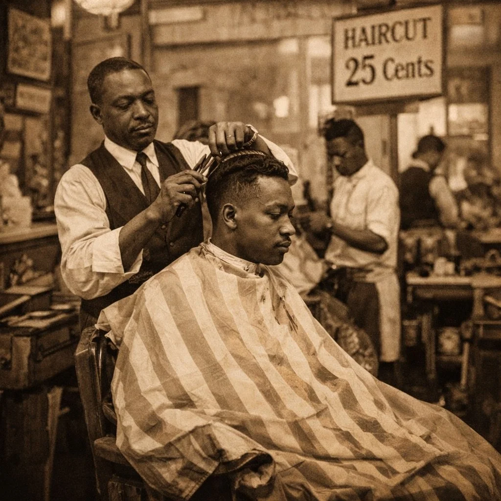 Before social media, the barbershop was the hub. 🪒🖤 Cuts were only 25 cent in the early 1900s #blackhistorymonth #barber #barbershop