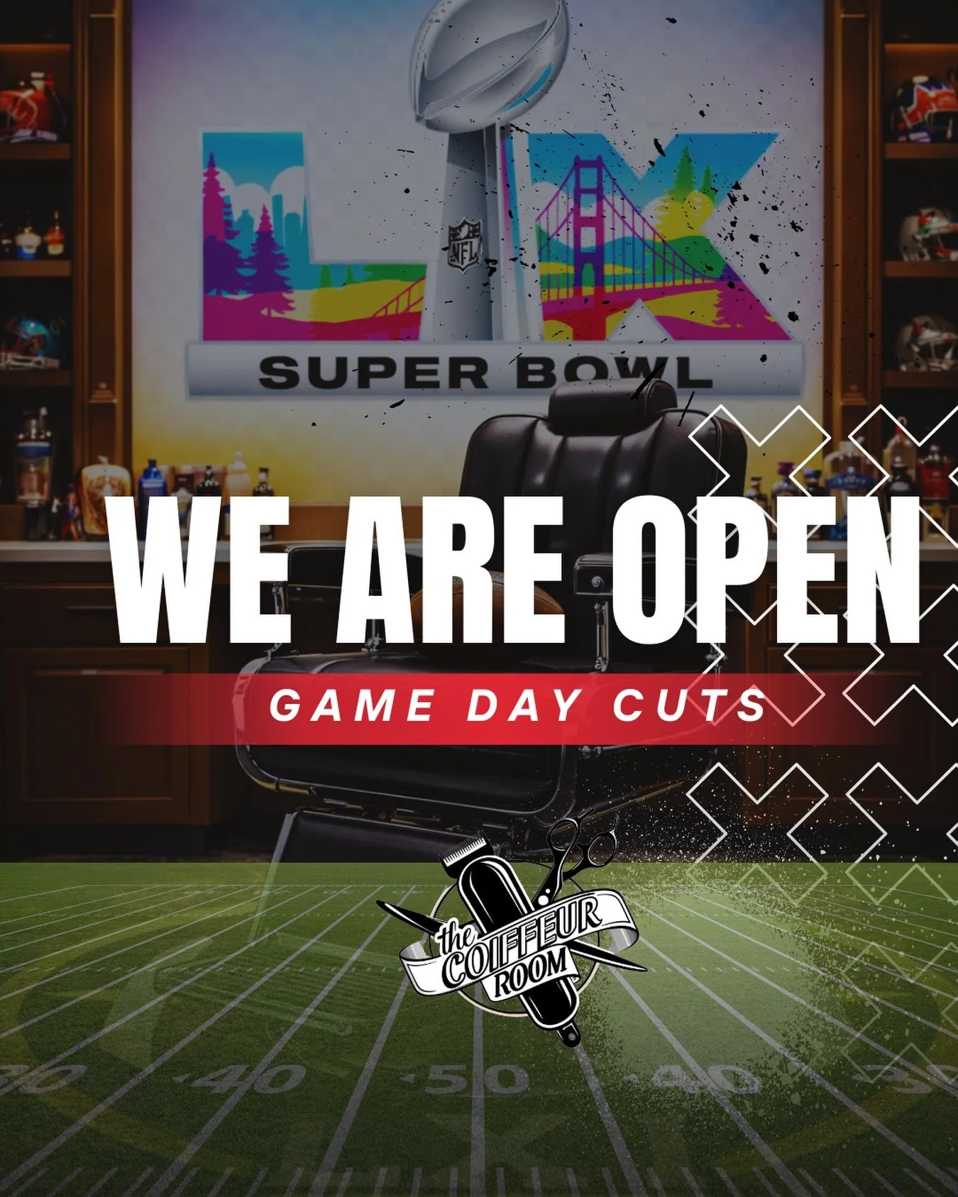 Game Day Hours Active 🏈 ! Yes, WE ARE OPEN all weekend. #barber #houstonbarbershop #houston #superbowl2026