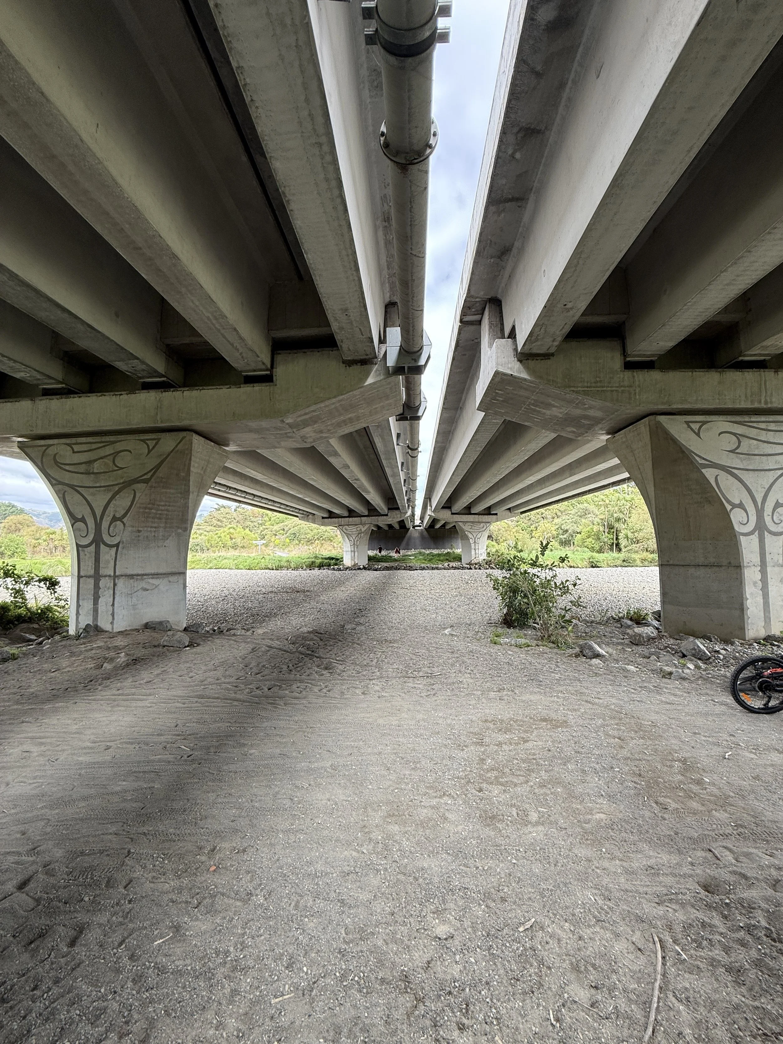 A concrete bridge with support columns, that a Wellington concrete pumping company called Precision Concrete provided the concrete pumping services on.