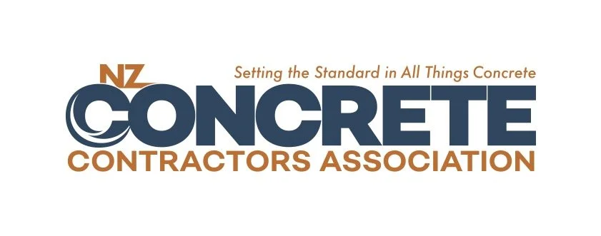 Logo of the New Zealand Concrete Contractors Association with the slogan 'Setting the Standard in All Things Concrete.'