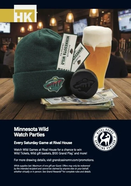 Grand Casino Hinckley Gazette Page 13, Minnesota Wild partnership monthly events.