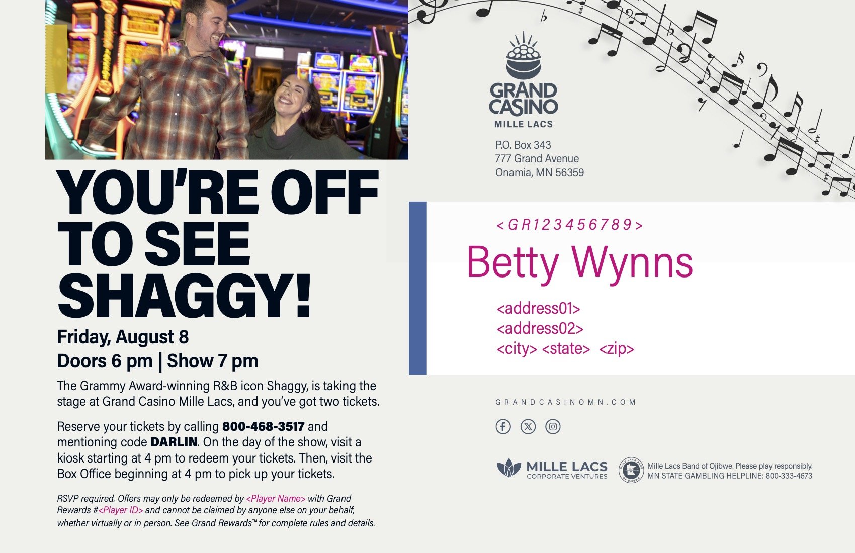 The back side of the Shaggy mailer. This spells out the details and gets the reader pumped to go see the show. 