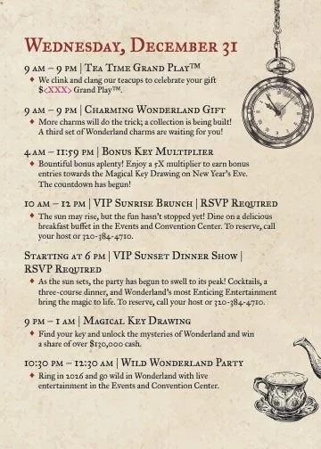 Page 3 of the invitation. Here is the bulk of the events for New Year's.