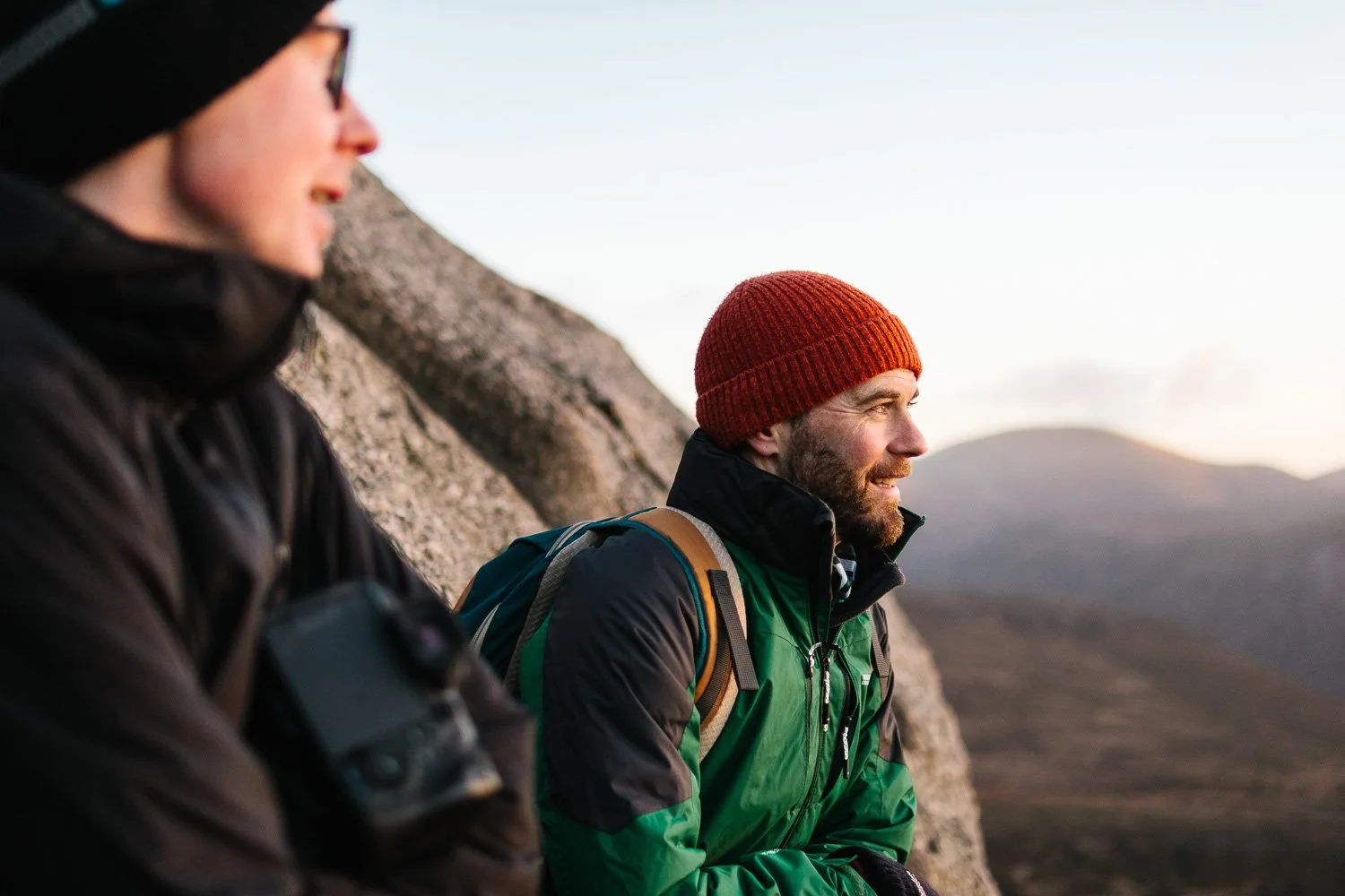 Early morning sunrise hikers on Slieve Doan in Mourne mountains