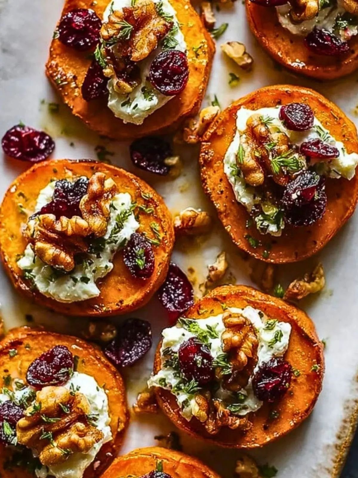 Sweet Potato Rounds with Blue Cheese and Craisins