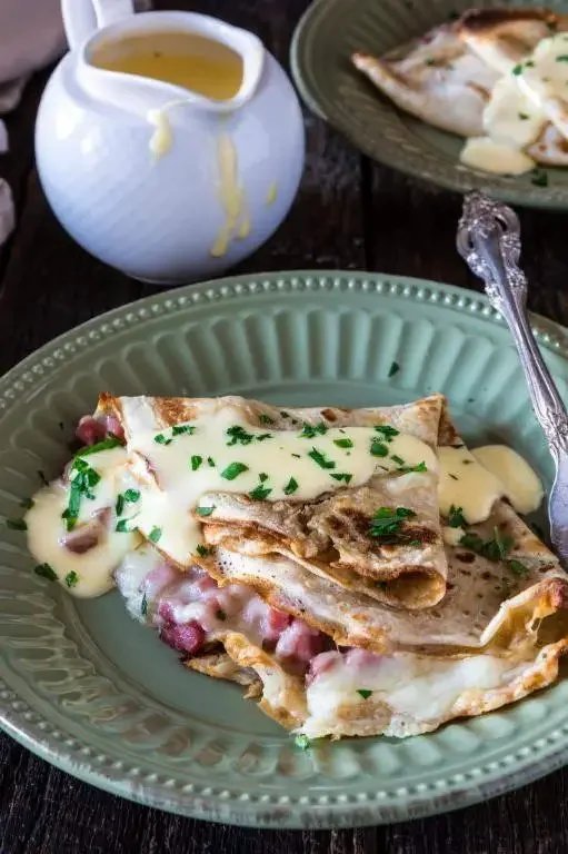 Ham and Swiss Savory Crepes.