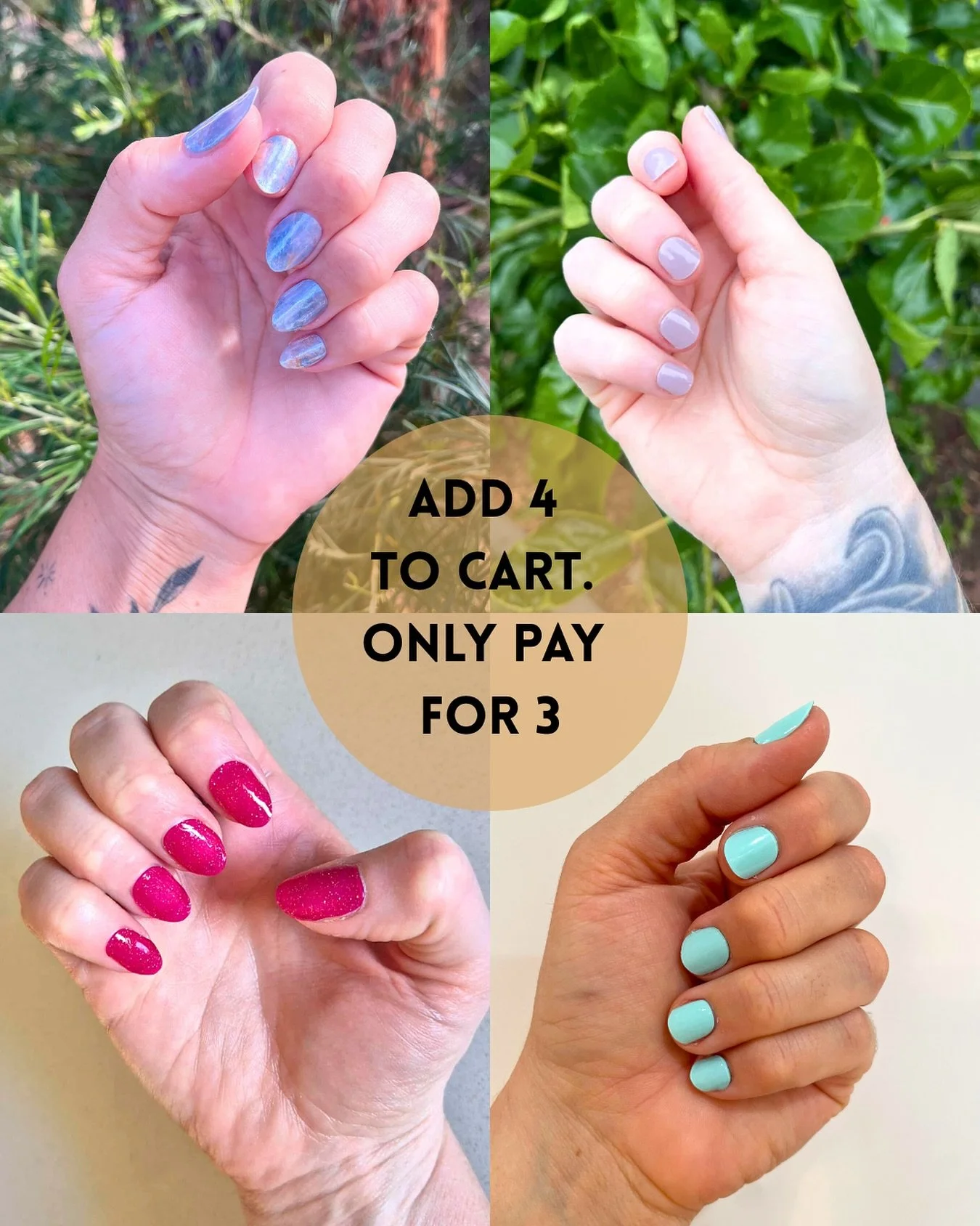 Add 4 wraps to cart. Only pay for 3.
It&rsquo;s the easiest kind of maths&hellip; the self-care kind 😉
Semi cured gel nail wraps that last 10 to 14 daysSalon look without the salon price
Australian small business &bull; Free shipping over $60
W