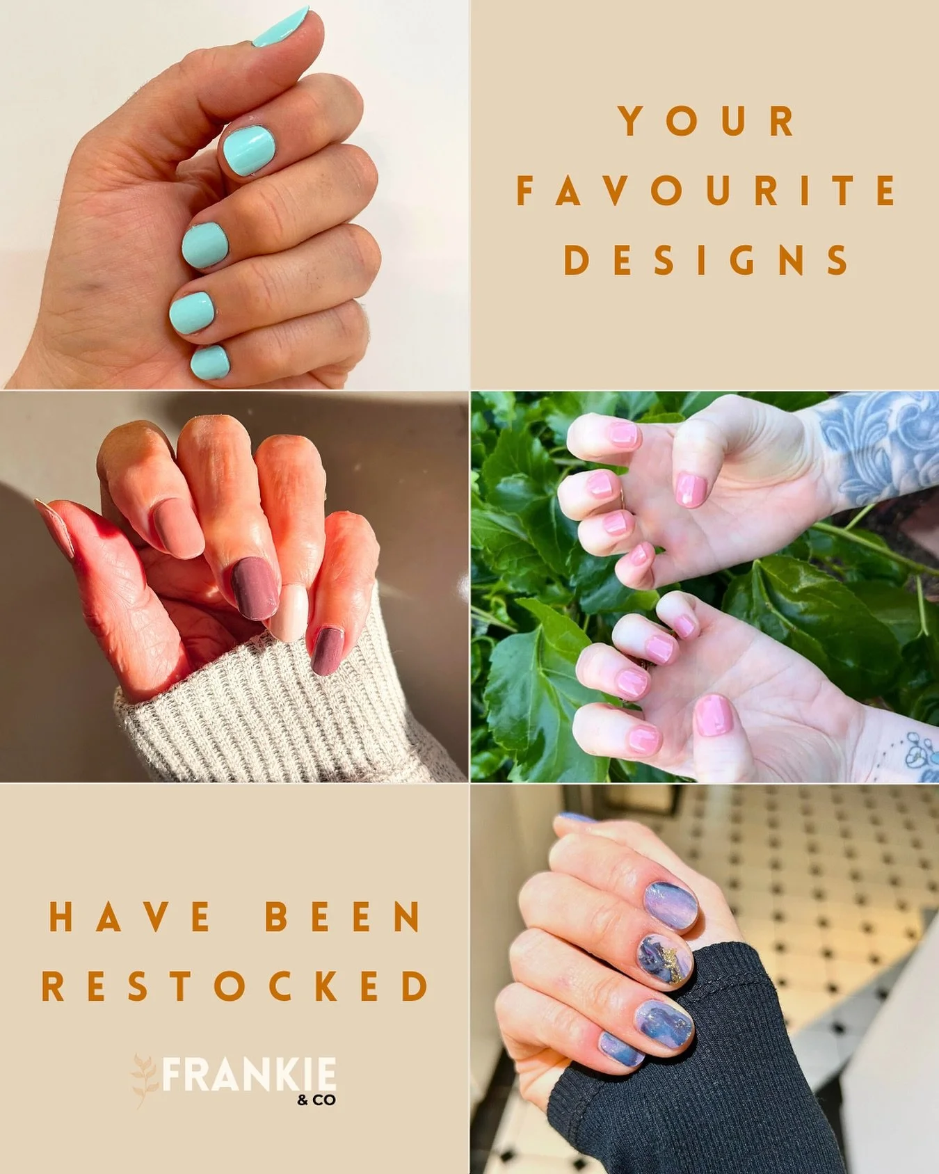 Your go-to shades, back where they belong 💅
We&rsquo;ve restocked some of your most-loved Frankie &amp; Co nail wraps. The ones that sold out, got requested, and never stay around for long.

Available online now