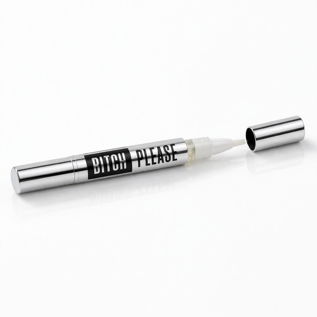 Silver metallic marker with a white tip and a label that reads "BITCH PLEASE."