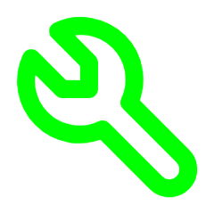 Green outline of a wrench on a black background.