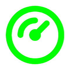 Green speedometer icon on black background