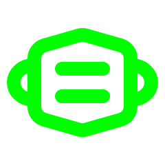 A neon green outline of a robot face with two horizontal lines for eyes and a mouth on a black background.