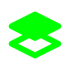 Green abstract geometric shape with layered diamond and hexagon patterns