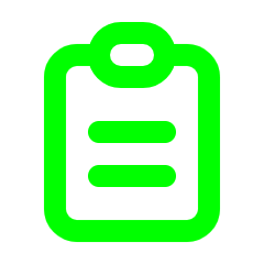 Green clipboard icon with lines indicating text