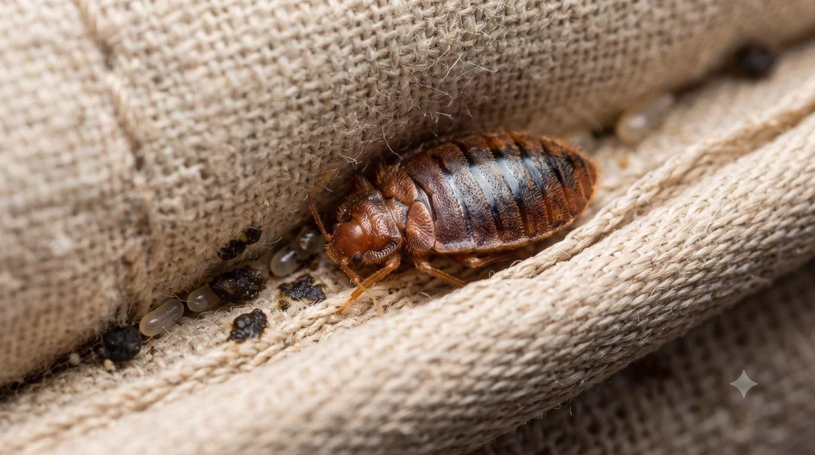Bed bugs on a mattress seam