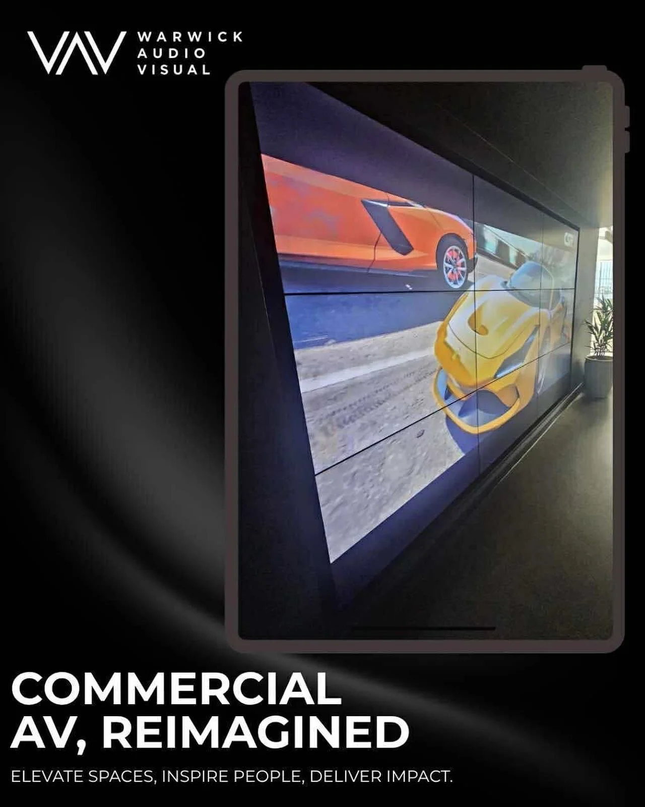 Big visuals, bigger impact

At Warwick AV, we&rsquo;re redefining what commercial audio visual can look like, fusing cutting edge technology with intelligent design to transform the way your business communicates.

Whether it&rsquo;s a boardroom, rec