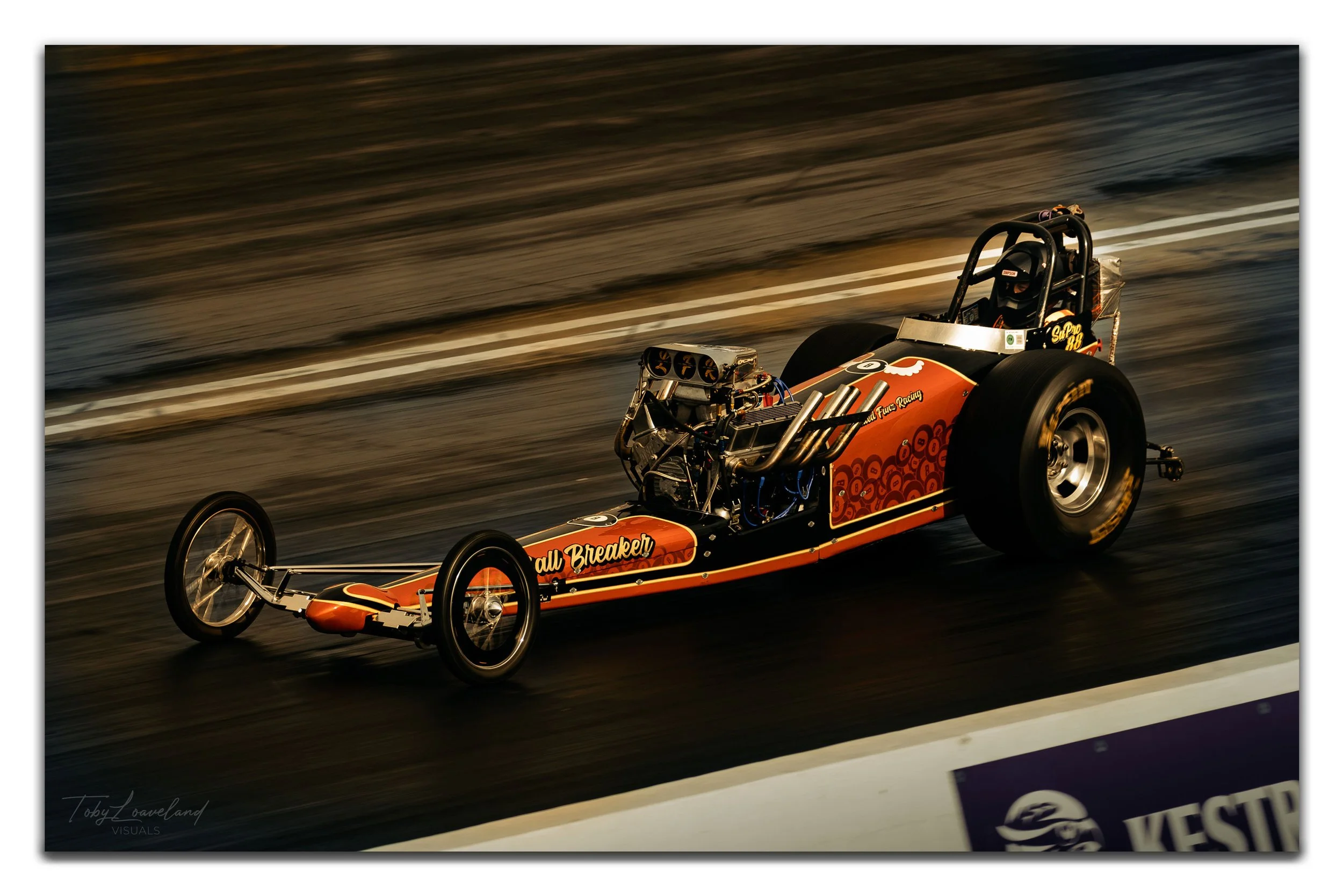 “Rail Breaker” – Vintage Dragster in Motion | ChromaLuxe Metal Print