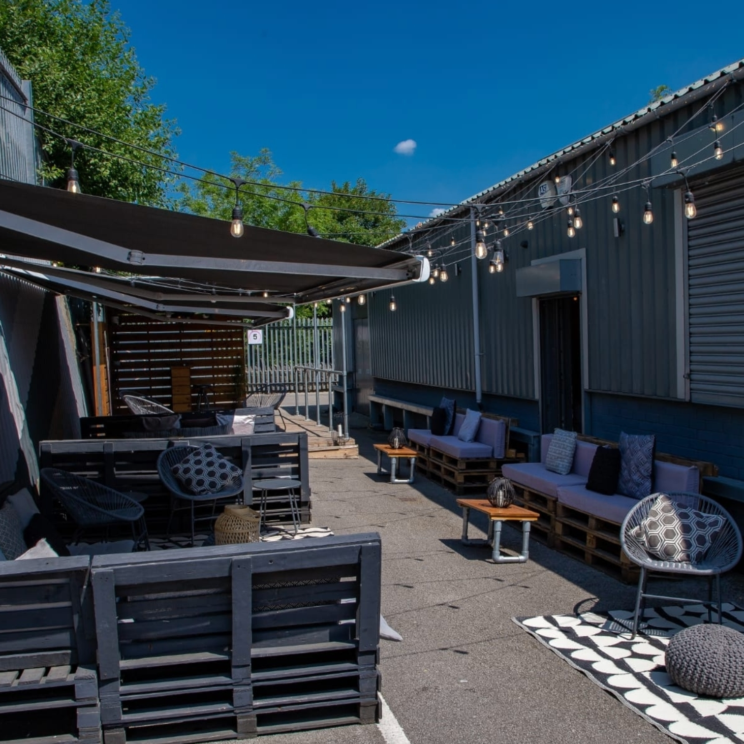 The outside yard at New Craven Hall wedding venue in Leeds.