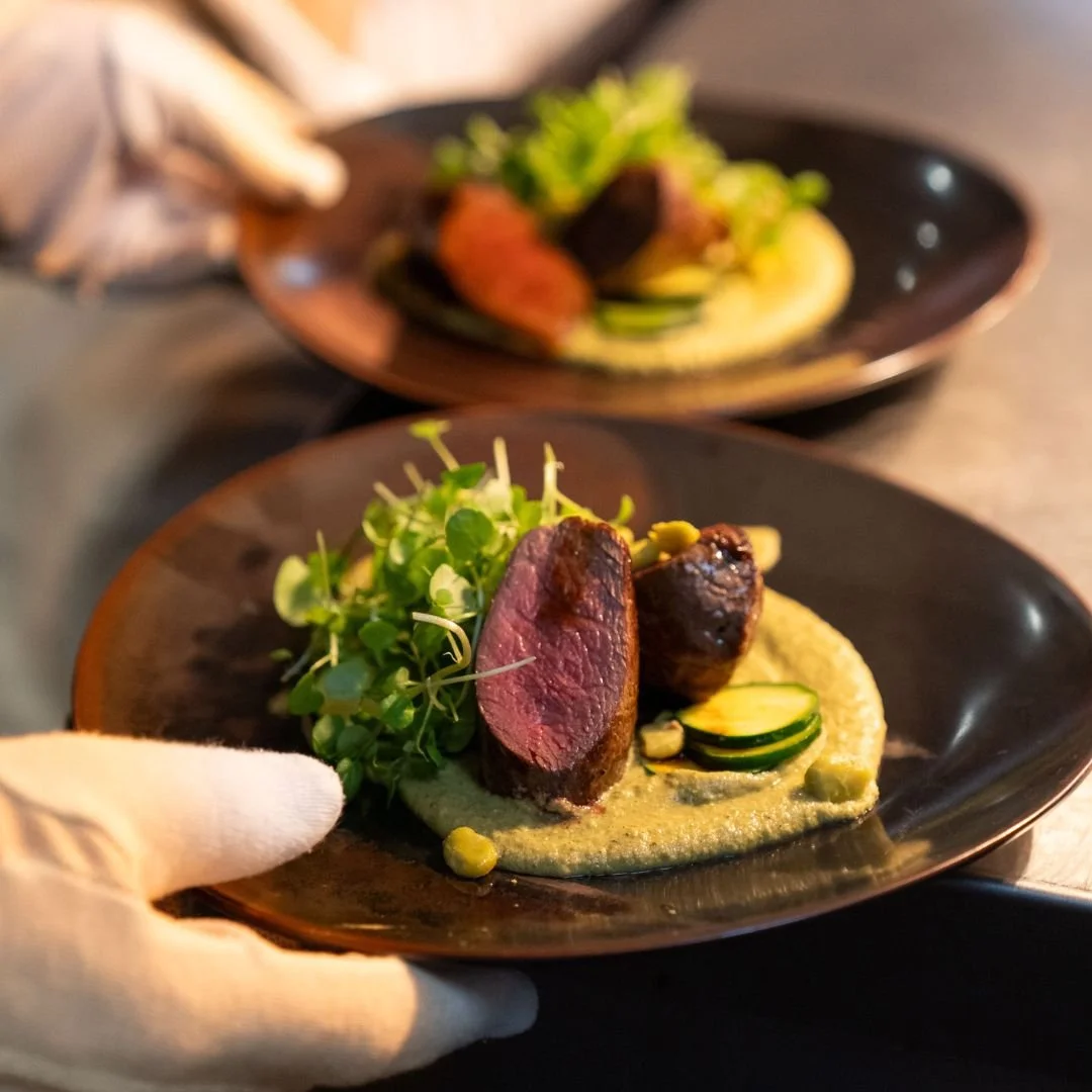 2 plates of delicious looking beef cheek by London based wedding caterers, Dinner Ladies.