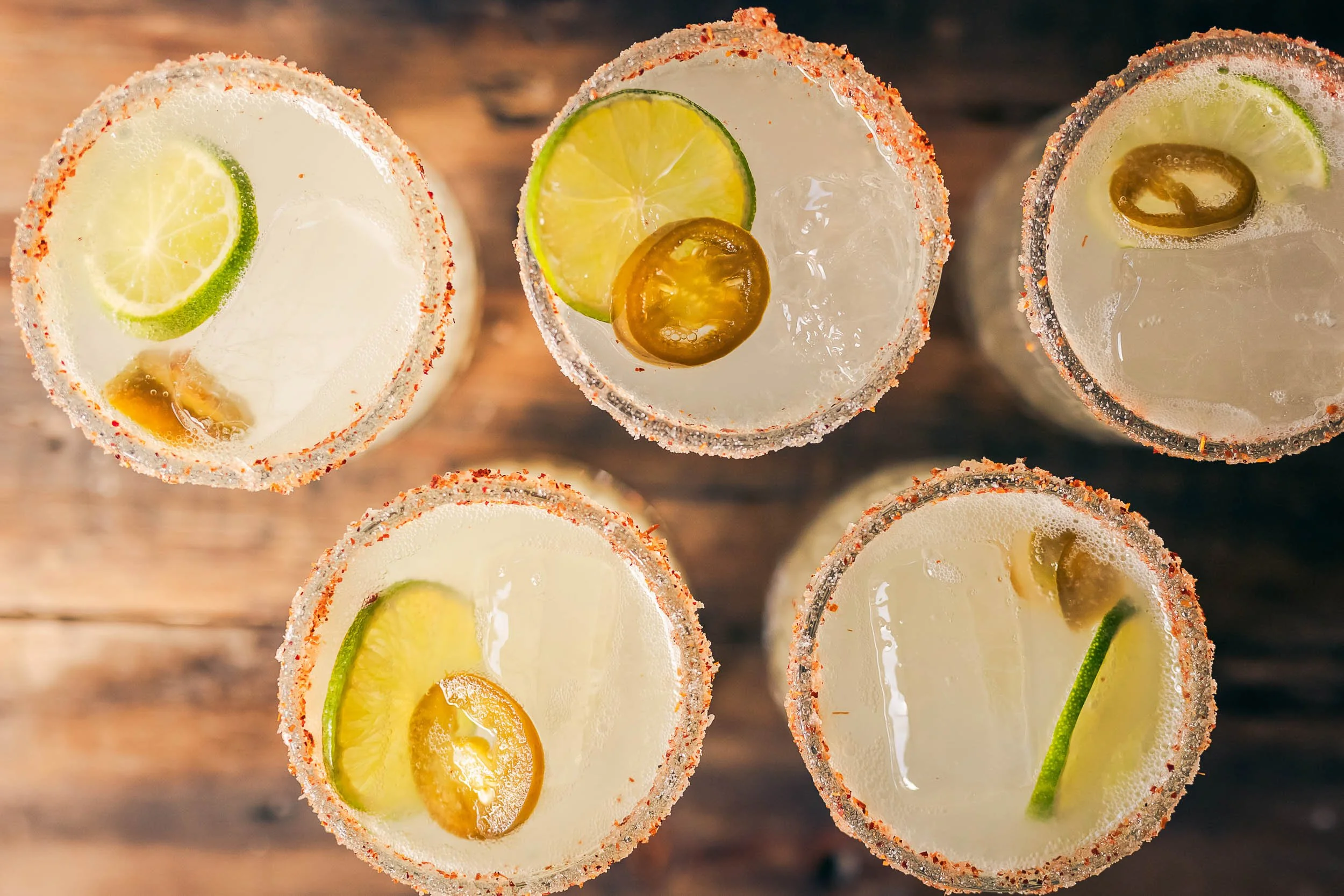 A close up of some spicy margaritas.