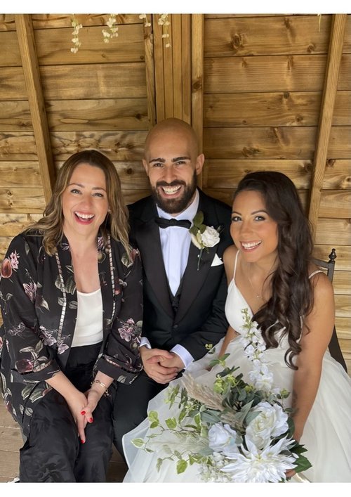 Your Celebrant Vicky smiling with a newlywed couple, representing Your Celebrant Vicky’s role in creating joyful and personal ceremonies.