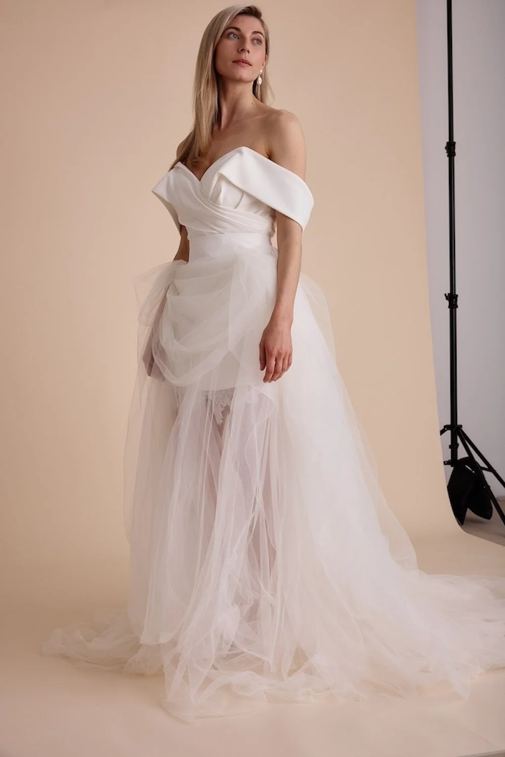 A wedding dress made of upcycled materials by Swans Bridal