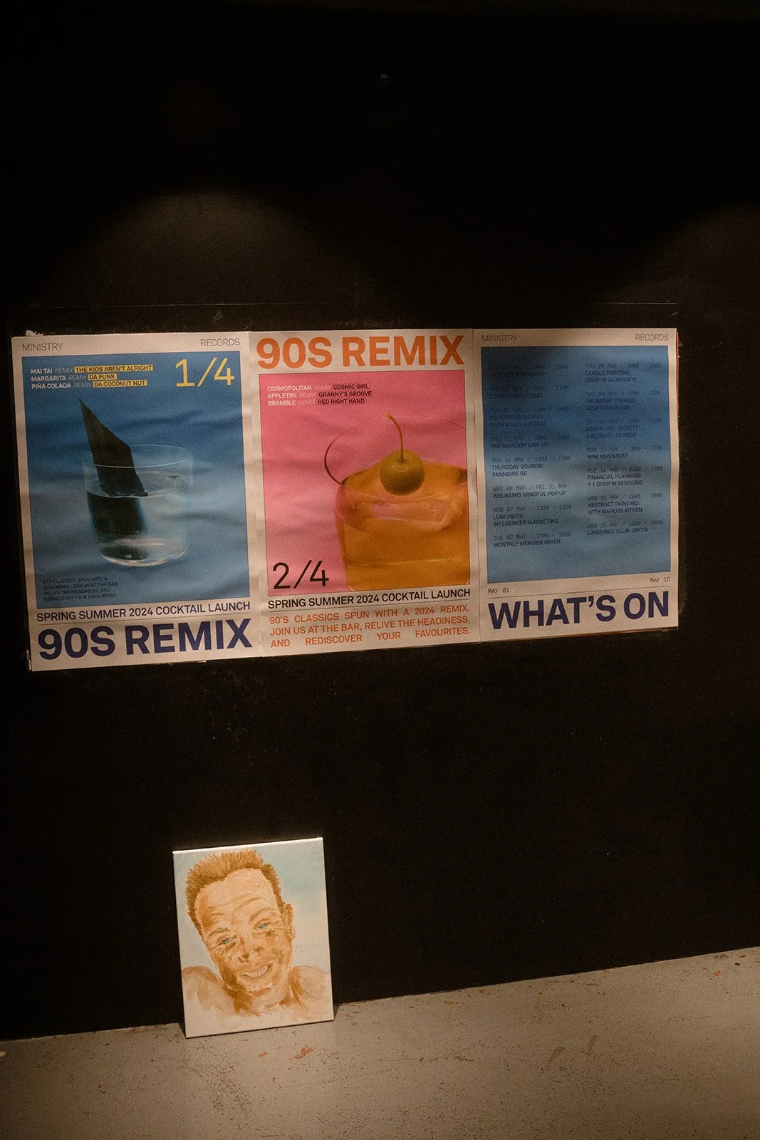 Posters reading '90's Remix' and a line-up for a club night.
