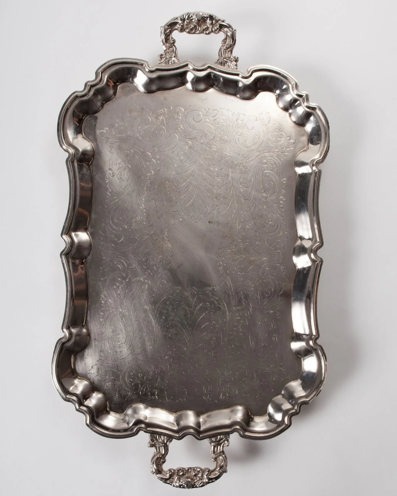 A silver catering platter.