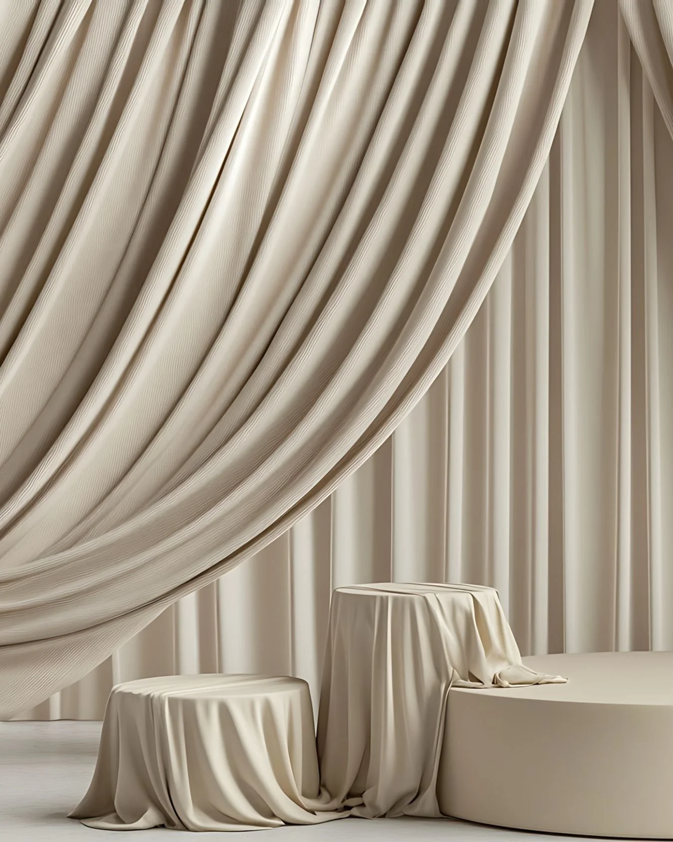 A wedding venue that has been styled with fabric drapes.