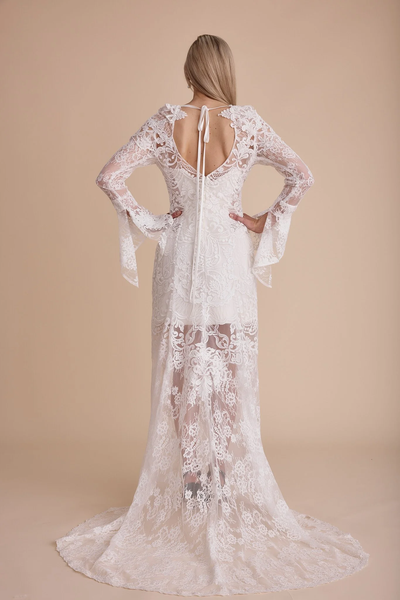 The back of a lace wedding dress by Swan Bridal, West Sussex.
