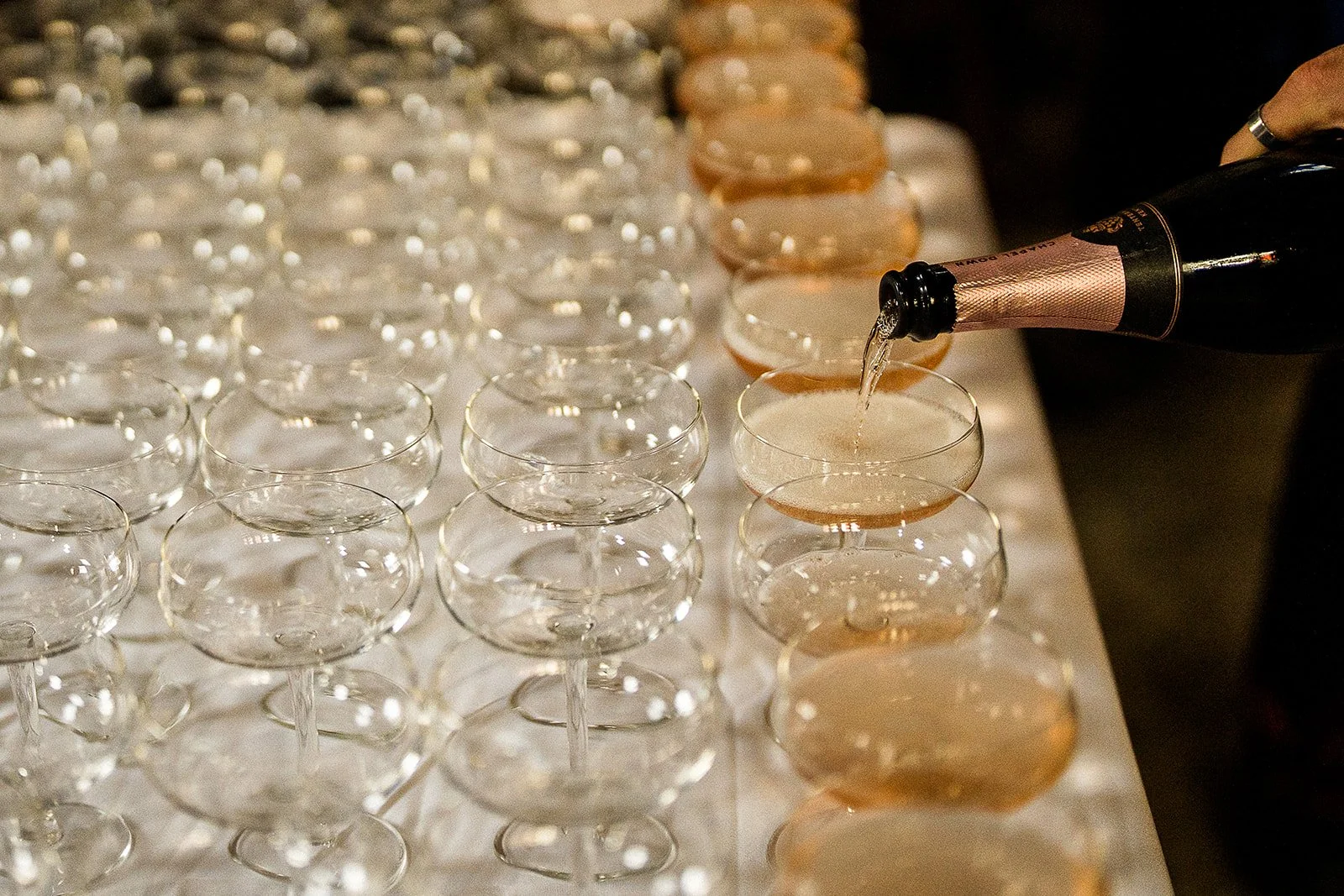 Champagne being poured for a wedding reception at The Lordship pub.