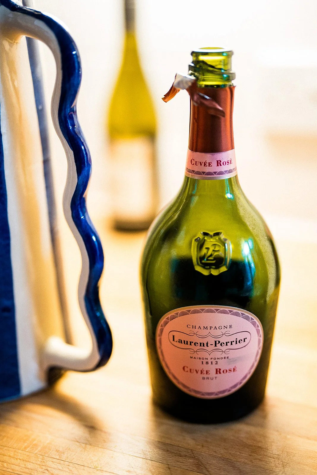 A bottle of Laurent Perrier Cuvee Rose.