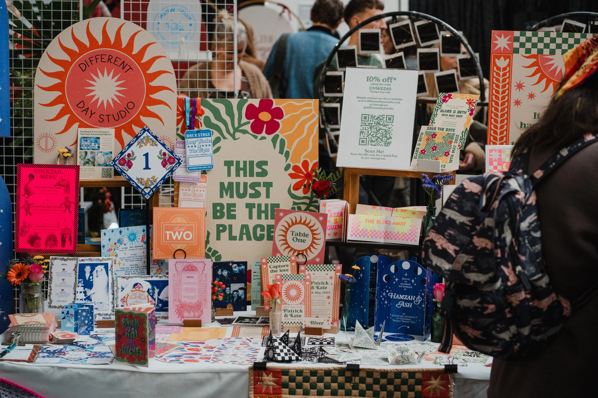 A colourful wedding stationery display at The Un-Wedding Show.e